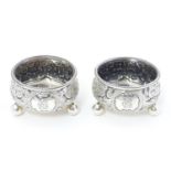 A pair of Victorian silver salts hallmarked Sheffield 1873 maker Martin, Hall & Co 2 1/4" wide.