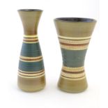 Two West German vases designed by Dumler & Breiden with banded detail. Marked under. Largest approx.