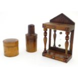 Two 19thC treen items comprising a turned wooden medicine bottle case and a cylindrical pot and