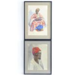 M. F., Early 20th century, A pair of watercolours, one depicting a portrait of a seated woman, the