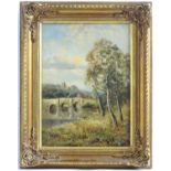 Monogrammed SJ, Early 20th century, English School, Oil on canvas, A river landscape scene with a