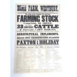 Local interest: a Victorian auction advertising poster, Home Farm, Westbury Bucks: farming stock,