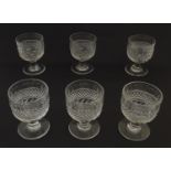 6 19thC pedestal drinking glasses / rummers with hobnail cut decoration. Approx 4 3/4" high Please