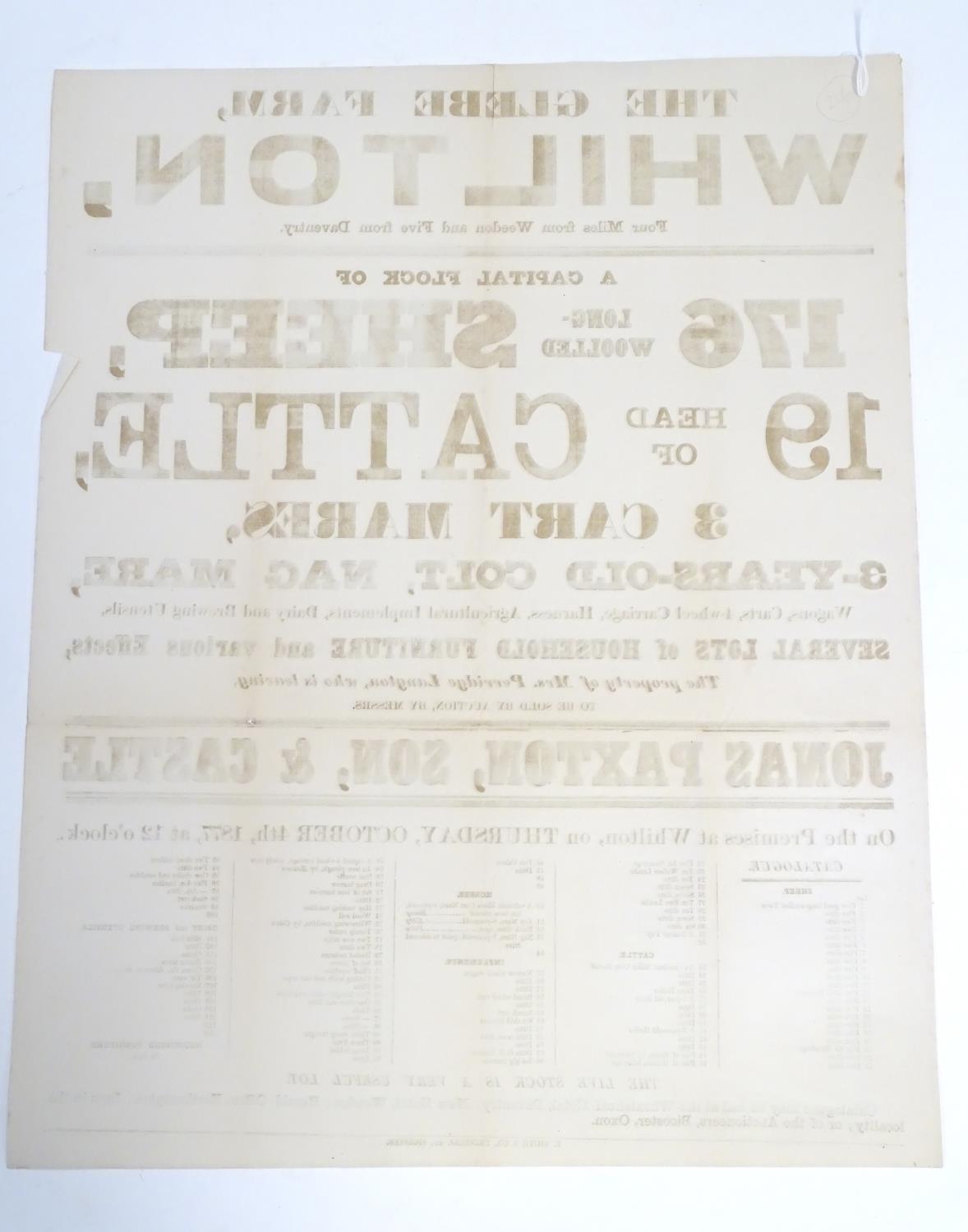 A Victorian auction advertising poster, The Glebe Farm, Whilton, Northants: livestock and horses, - Image 2 of 4