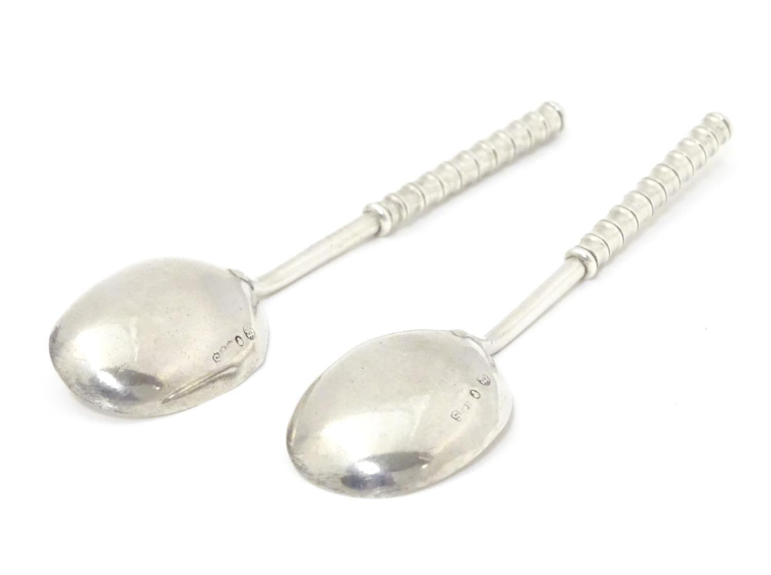 A pair of Victorian Scottish silver teaspoons with unusual handles with stylised bamboo detail, - Image 5 of 6