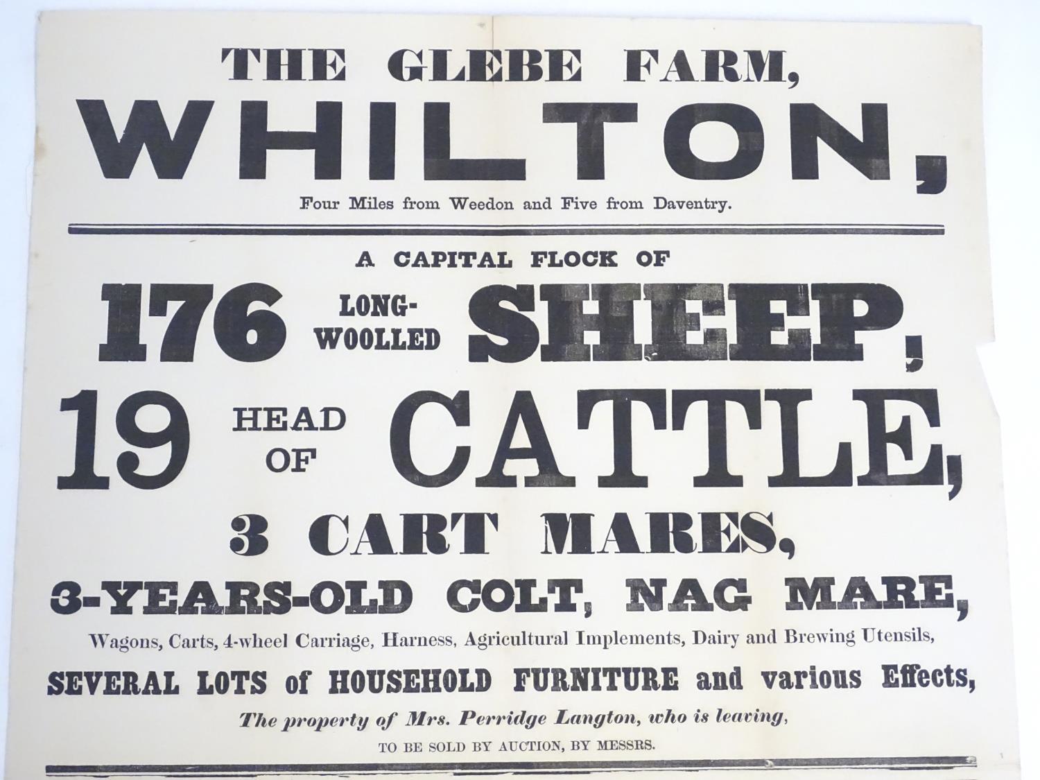 A Victorian auction advertising poster, The Glebe Farm, Whilton, Northants: livestock and horses, - Image 4 of 4