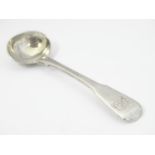 A silver fiddle pattern salt spoon, hallmarked London 1811 maker RC 3 3/4" long Please Note - we