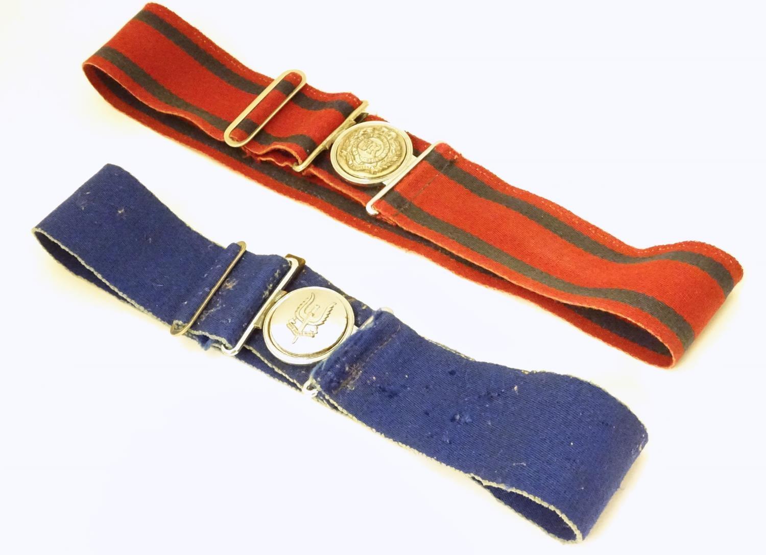 Militaria: two mid to late 20thC British Army dress uniform belts, each with regimental coloured - Image 4 of 7