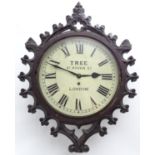 A Victorian wall clock, with fusee movement and gothic mahogany case, the dial inscribed 'Tree, Gt