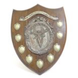 An early - mid 20thC trophy shield, of carved oak with silver plated mounts, inscribed Lanivet