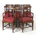 A set of eight (6+2) 19thC mahogany armchairs with moulded top rails above bowed mid rails and