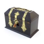 A Victorian coromandel veneered two sectional tea caddy with brass mounts. The mounts to the
