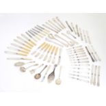 Assorted flatware to include silver plate fish eaters, sifter spoons servers etc and tea knives with