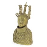 An early 20thC cast model of the Benin Bronze bust depicting Oba of Benin in ceremonial dress.