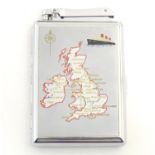 A 20thC Colibri Monopol lighter and cigarette case depicting the British Isles, a compass and the