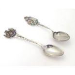 Two silver commemorative / souvenir teaspoons, one with enamel crest titled Natal, Hallmarked