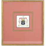 A 20th century hand coloured engraving, Coat of arms for John Poulett, 1st Baron Poulett (1585-