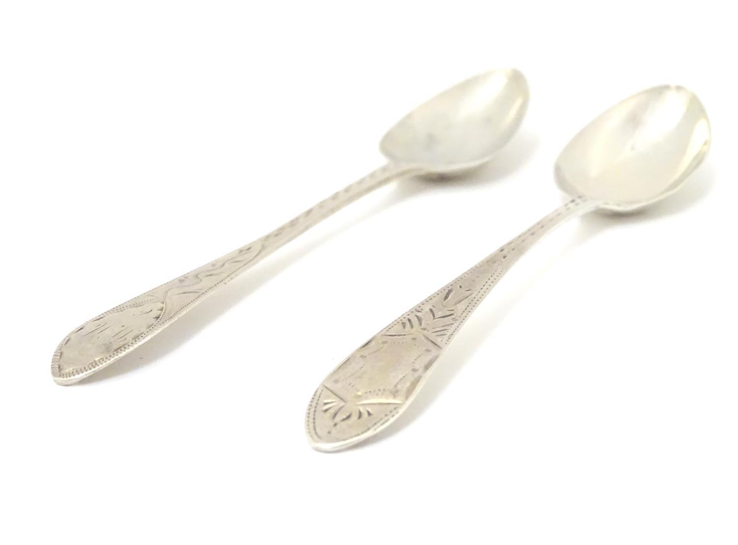 Two Geo III Scottish Celtic point teaspoons with bright cut decoration 5 1/4" long Please Note - - Image 6 of 8
