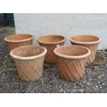 Garden & Architectural, Salvage: 5 large 21stC terracotta fruit tree pots / planters, with lattice