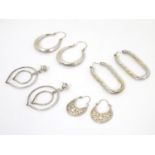 4 pairs of assorted silver and silver plate drop earrings Largest 2" long