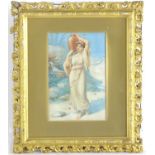 Manner of John William Godward, Initialled J A H, Watercolour, A Middle Eastern woman carrying a