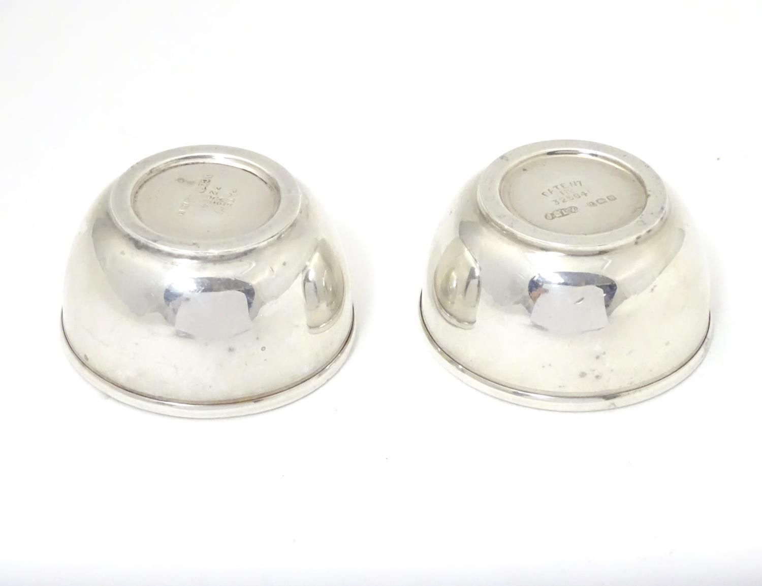 A pair of Art Deco silver salts with Bakelite liners. Hallmarked Birmingham 1932 maker Joseph - Image 5 of 6