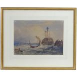 Circle of Charles Bentley (1806-1854), 19th century, Watercolour, A coastal scene with a warship,