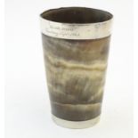 Sporting collectables: A Victorian Scottish silver mounted horn beaker, inscribed Blair Athol,