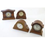 Mantel clocks: an inlaid French 3 3/4" dial, 30 hr timepiece, an inlaid and chequer banded 8 day