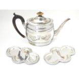 A 19thC old Sheffield plate teapot together with pair of old Sheffield plate quatreform stands /