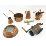 Assorted vintage Kitchenalia etc. to include copper sauce pan, milk measure, mincer small scuttle by