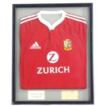 Rugby Union: a framed British Lions shirt, with inset match ticket, Lions vs All Blacks (New Zealand