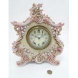 American Pink Porcelain mantel clock: A W Gilbert Clock Co, Conn sprung 8-day movement (striking