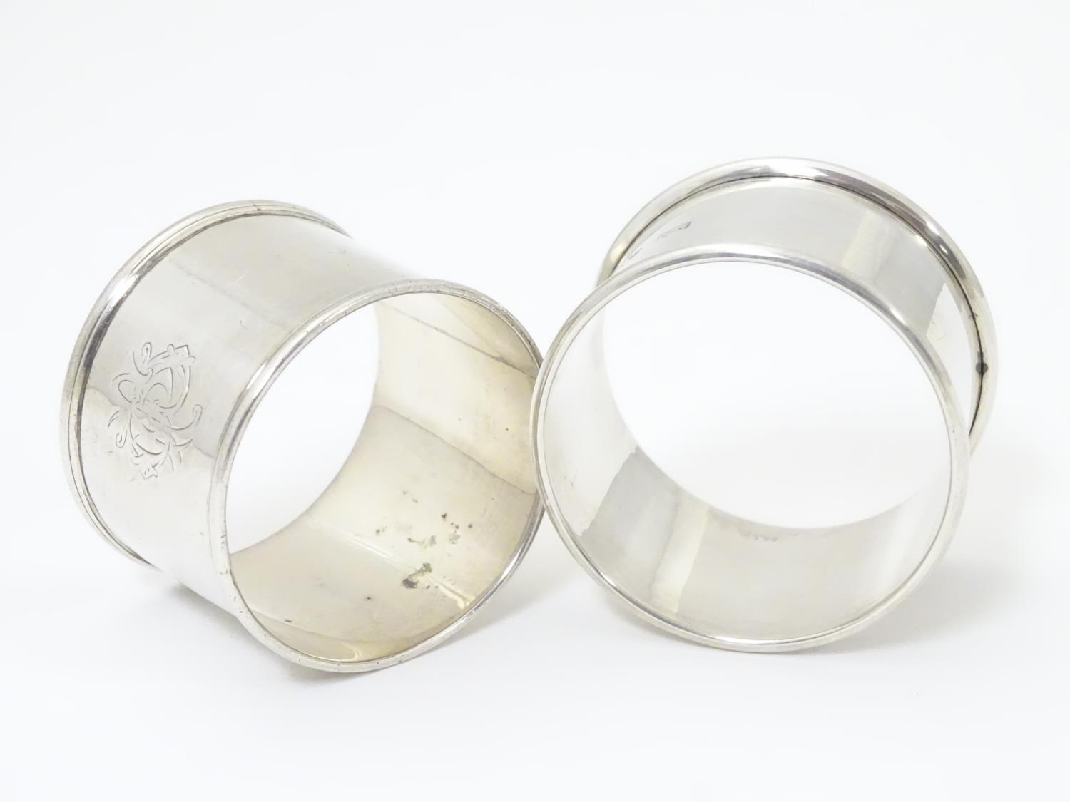 Two silver napkin rings, one hallmarked London 1844, the other Birmingham 1986 (2) Please Note - - Image 2 of 6