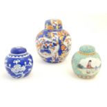 Three assorted Chinese ginger jars, comprising a famille verte example with figural decoration,