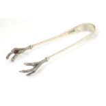 Sugar tongs with birds claw grips hallmarked . London 1906 maker Robert Stebbings. Approx 5" long