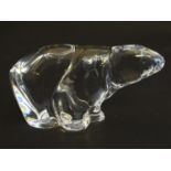 A figural art glass ornament formed as a polar bear, signed to the base 'Hadeland' (Hadeland