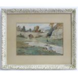 Walter Ambrose Bettesworth (1856-1929), Watercolour, Figure walking beside a rural river, a horse