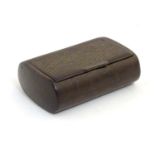 A 20thC Bakelite snuff box with incised geometric detail to top. Approx. 2 1/4" wide Please Note -
