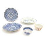 Five assorted Oriental items, comprising two Japanese blue and white plates with scalloped edges,