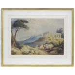 William Page (1794-1872), Watercolour, A Greek landscape with Oriental figures by classical ruins at