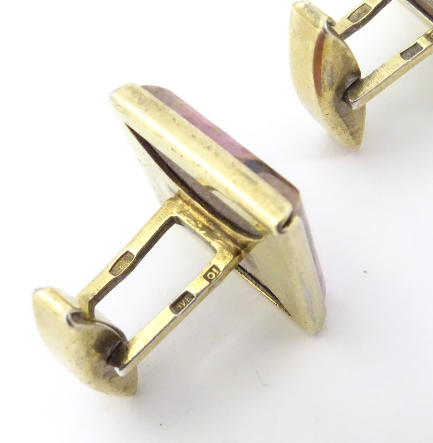 Russian silver gilt cufflinks set with pink rhodonite hardstone detail. 3/4" wide Please Note - we - Image 7 of 8