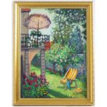 B. Kaplun, 20th century, Russian School, Oil on canvas, My Home, A summer garden scene with a deck