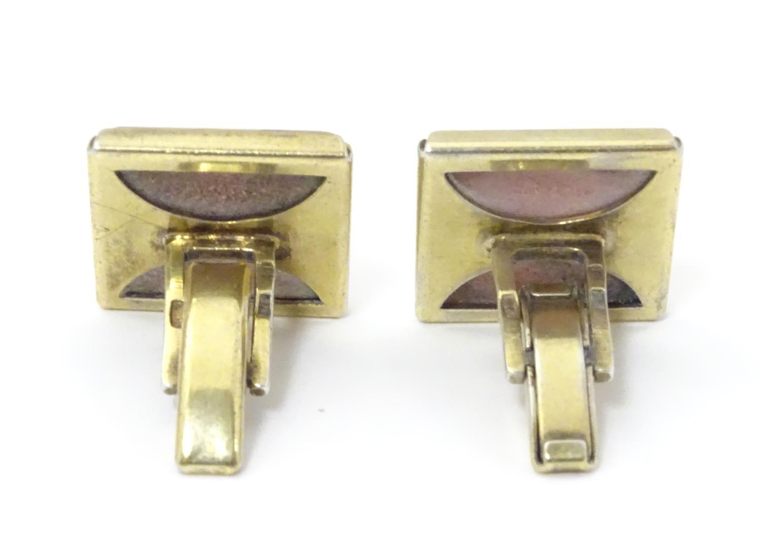 Russian silver gilt cufflinks set with pink rhodonite hardstone detail. 3/4" wide Please Note - we - Image 6 of 8