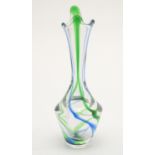 A Max Verboeket Maastricht glass vase, with green and blue decoration. Signed to base. 8 7/8" tall