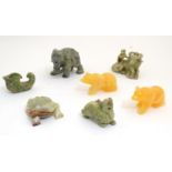 A quantity of Oriental carved hardstone and soapstone animals, to include the Chinese winged lion
