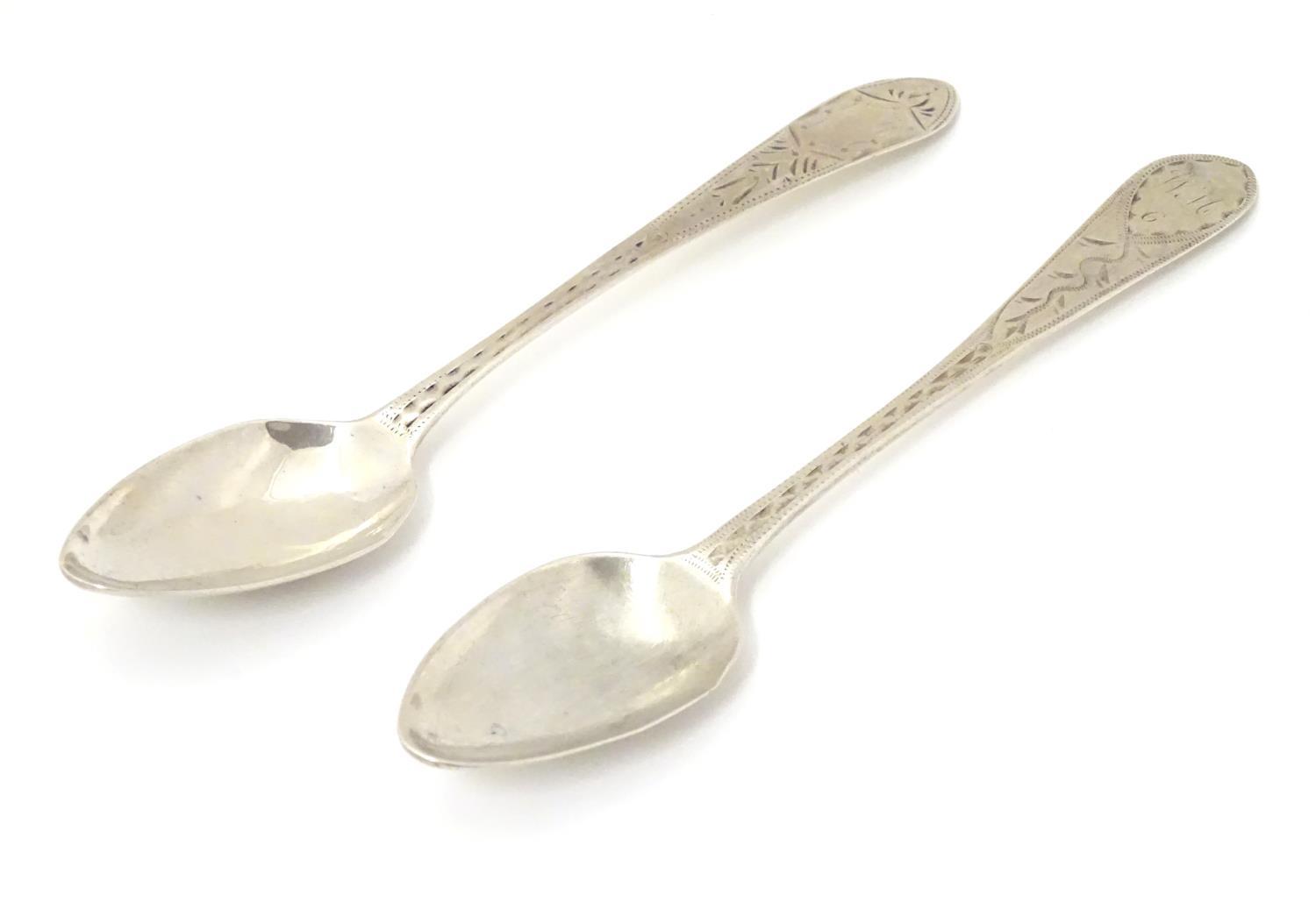 Two Geo III Scottish Celtic point teaspoons with bright cut decoration 5 1/4" long Please Note - - Image 5 of 8