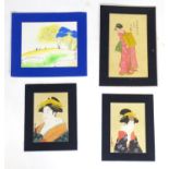 Three Oriental watercolours depicting portraits of Geisha style girls / women. Together with a