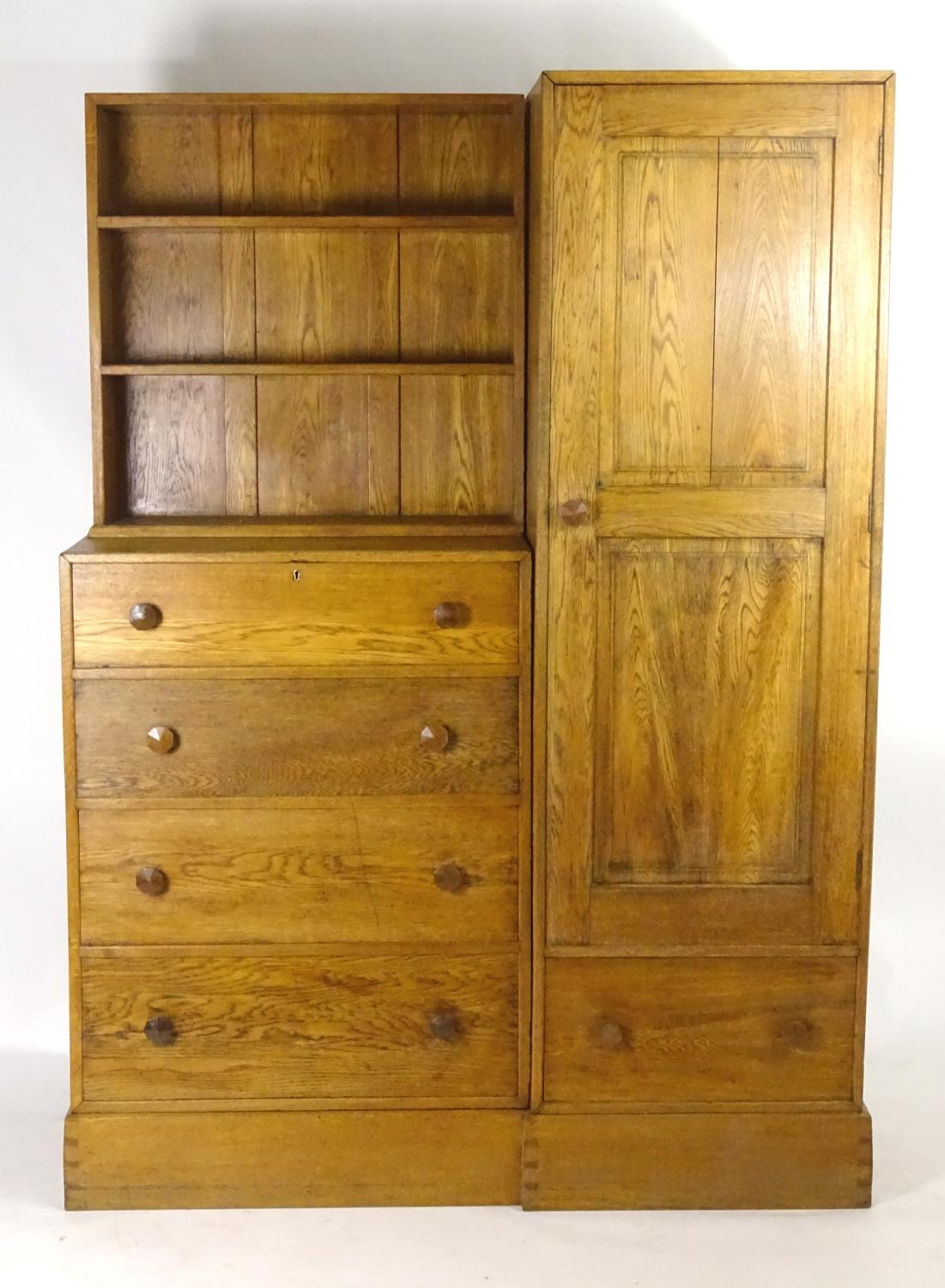 An early / mid 20thC oak combination wardrobe to a design by Peter Waals, Loughborough University. - Image 16 of 18