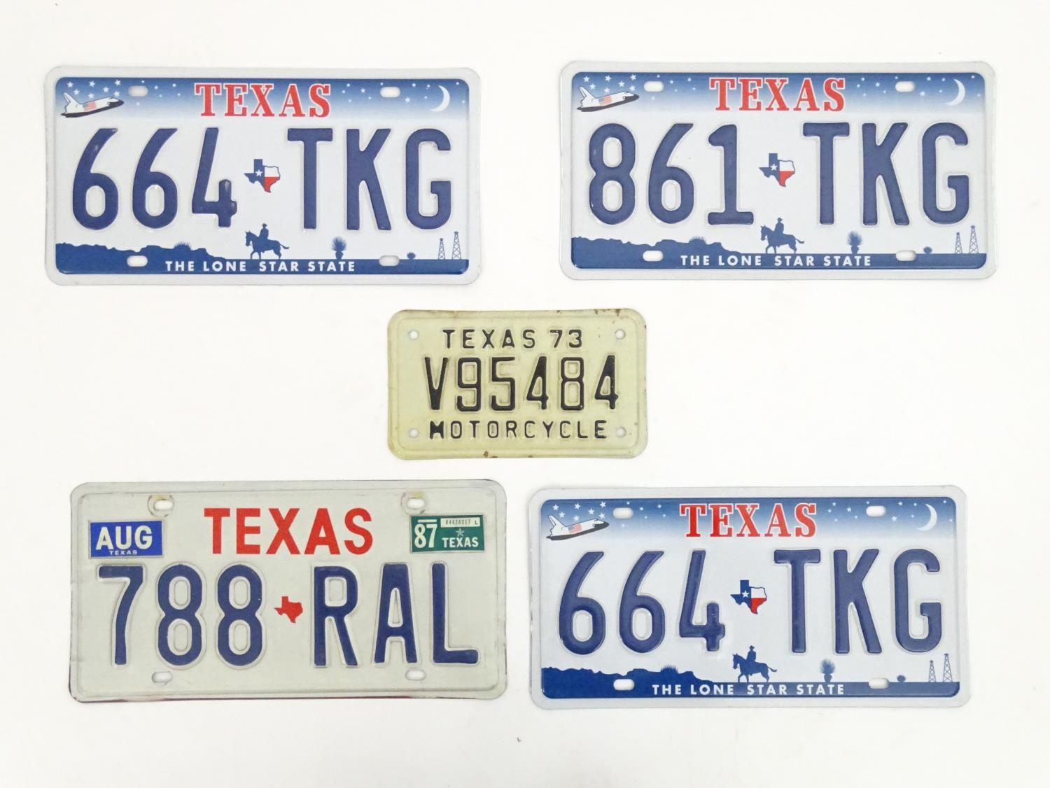 A quantity of late 20thC / 21stC examples of American state license / number plates, Texas, three